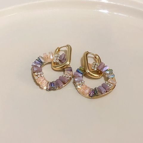 1 Pair Fashion Geometric Heart Shape Flower Metal Inlay Artificial Gemstones Women's Earrings