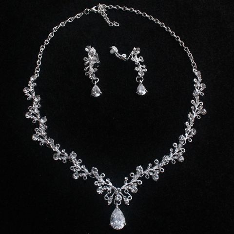 1 Set Fashion Water Droplets Alloy Rhinestone Women's Earrings Necklace