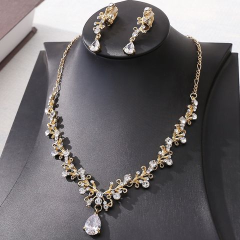 1 Set Fashion Water Droplets Alloy Rhinestone Women's Earrings Necklace