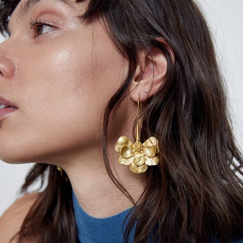 1 Pair Fashion Flower Plating Metal Drop Earrings
