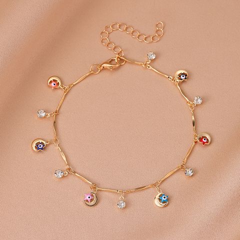 1 Piece Retro Devil's Eye Star Daisy Copper Inlay Rhinestones Bracelets Anklet