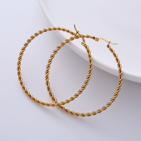 1 Pair Exaggerated Spiral Stripe Twist Stainless Steel 18k Gold Plated Hoop Earrings