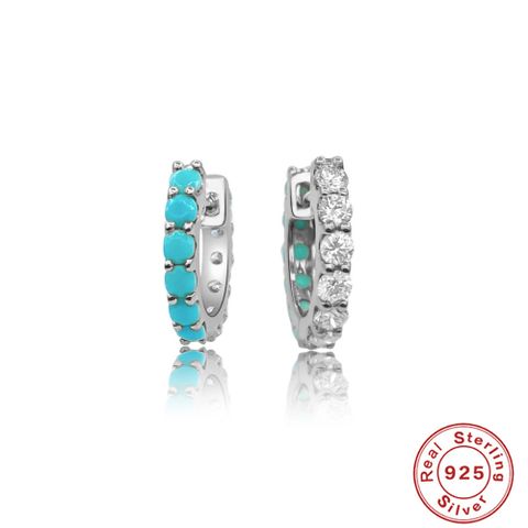 1 Pair Elegant Geometric Sterling Silver Plating Inlay Turquoise Zircon Hoop Earrings