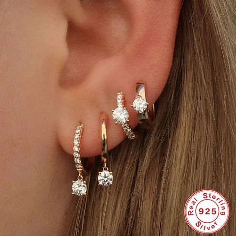 1 Pair Fashion Jewelry Sterling Silver Plating Inlay Zircon Hoop Earrings