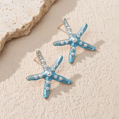 1 Pair Simple Style Starfish Alloy Inlay Pearl Women's Earrings