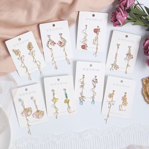 1 Pair Fashion Flower Alloy Plating Artificial Pearls Rhinestones Women's Drop Earrings