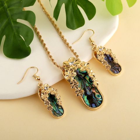 Fashion Slippers Alloy Inlay Rhinestones Shell Women's Earrings Necklace