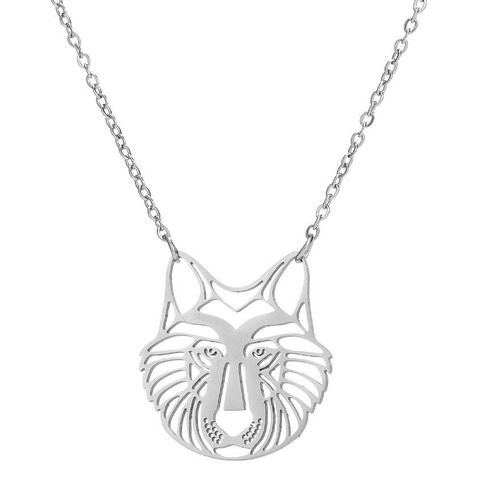 Retro Lobo Gato Pájaro Acero Inoxidable 201 Enchapado Ahuecar Chapados en oro de 18k Mujeres Collar Colgante