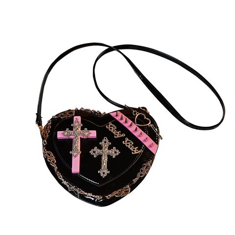 Women's Pu Leather Cross Streetwear Heart-shaped Zipper Crossbody Bag