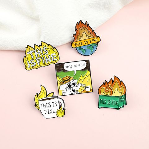 Simple Style Earth Letter Flame Alloy Stoving Varnish Unisex Brooches