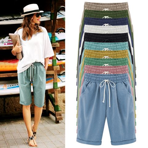 Women's Daily Simple Style Solid Color Knee Length Shorts