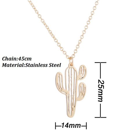 Stainless Steel Fashion Plating Cactus Pendant Necklace