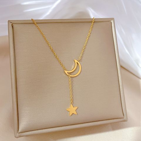 Simple Style Star Titanium Steel Copper Chain Pendant Necklace