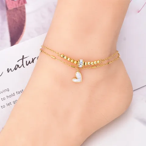 1 Pièce Dame Forme De Cœur Acier Au Titane Incruster Coquille Femmes Bracelet De Cheville