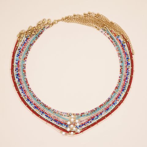 1 Piece Bohemian Color Block Glass Inlay Artificial Pearls Women's Necklace