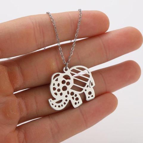 Titanium Steel Simple Style Hollow Out Plating Elephant Fox Snake Pendant Necklace