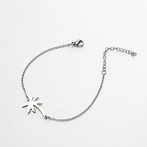Stainless Steel Simple Style Plating Hollow Out Tree Coconut Tree Lotus Bracelets
