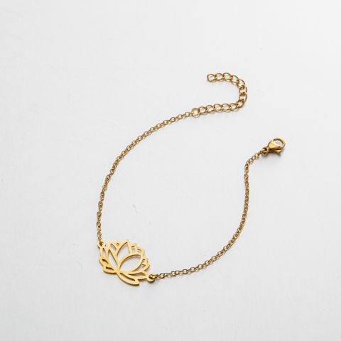 Stainless Steel Simple Style Plating Hollow Out Tree Coconut Tree Lotus Bracelets