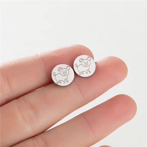 1 Pair Fashion Animal Round Stainless Steel Plating Ear Studs