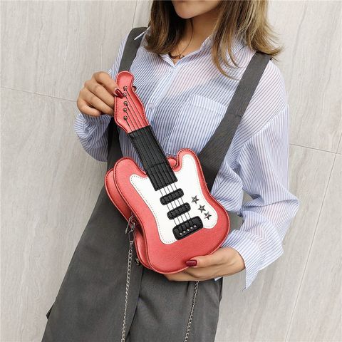 Women's Small Pu Leather Guitar Fashion Zipper Crossbody Bag