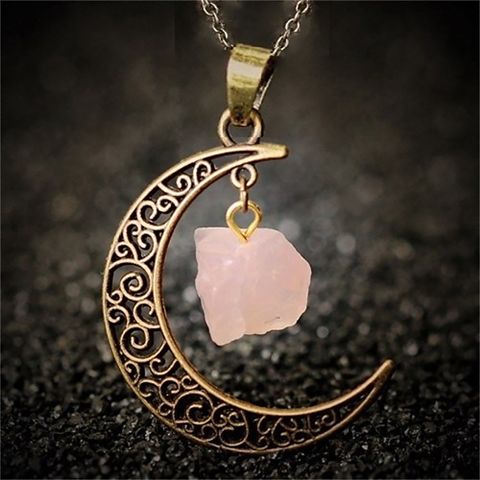 Vintage Style Ethnic Style Moon Alloy Inlay Natural Stone Crystal Women's Pendant Necklace