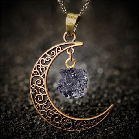 Vintage Style Ethnic Style Moon Alloy Inlay Natural Stone Crystal Women's Pendant Necklace