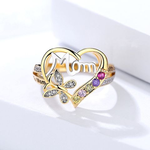 Mama Heart Shape Alloy Plating Rhinestones Mother's Day Women's Rings