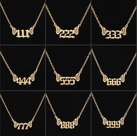 Stainless Steel Titanium Steel Fashion Plating Hollow Out Wings Number Necklace