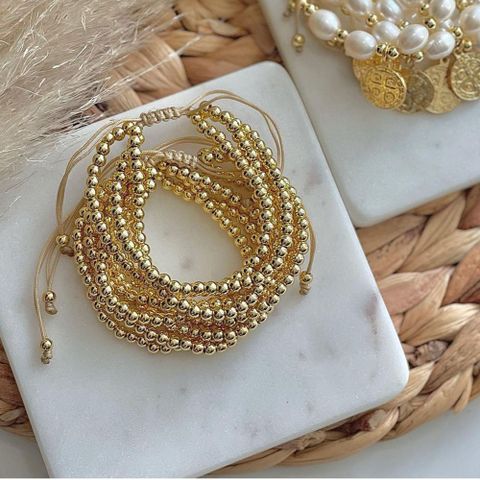 1 Piece Fashion Solid Color Metal Beaded Knitting Plating Gold Plated Women's Bracelets