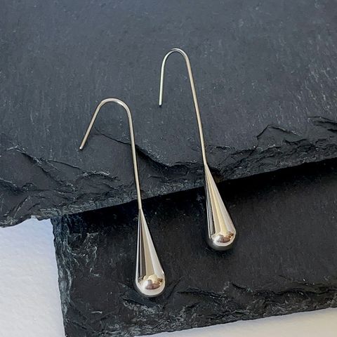 1 Pair Simple Style Water Droplets Titanium Steel Plating Drop Earrings