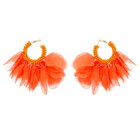 1 Pair Ethnic Style Flower Chiffon Pleated Inlay Beads Women's Earrings