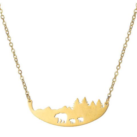 Retro Wolf Cat Bird 201 Stainless Steel Plating Hollow Out 18K Gold Plated Women'S Pendant Necklace