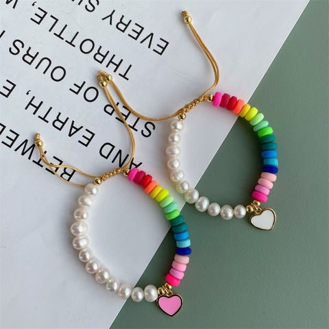 1 Piece Fashion Heart Shape Freshwater Pearl Soft Clay Enamel Bracelets