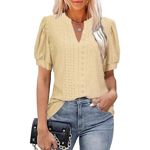 Women's T-shirt Short Sleeve T-shirts Hollow Out Fashion Solid Color