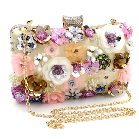 Polyester Flower Square Clutch Evening Bag