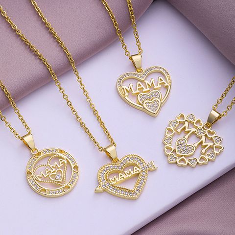 304 Stainless Steel Copper Fashion MAMA Plating Inlay Letter Heart Shape Zircon Pendant Necklace