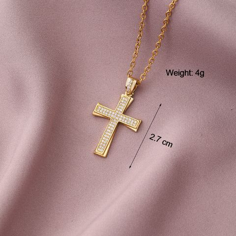 Copper Fashion Inlay Cross Zircon Pendant Necklace