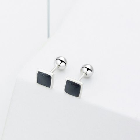 1 Pair Fashion Round Square Heart Shape Sterling Silver Enamel Ear Studs