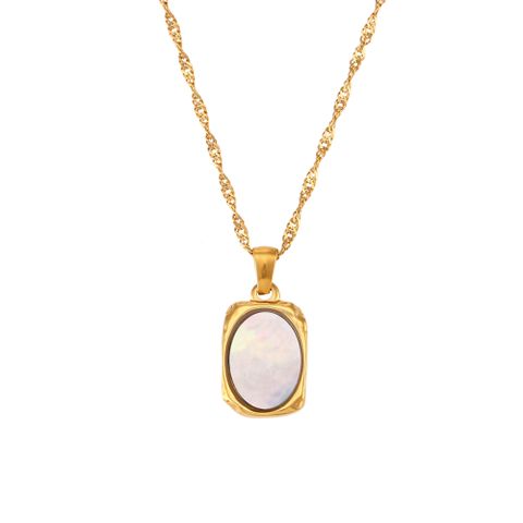 Fashion Oval Stainless Steel Plating Shell 18k Gold Plated Pendant Necklace