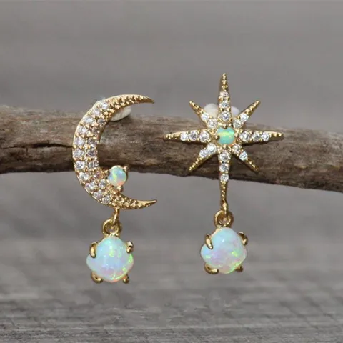 1 Pair Fashion Star Moon Alloy Asymmetrical Plating Inlay Opal Zircon Women's Drop Earrings