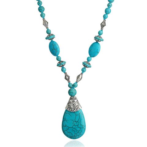 1 Piece Fashion Water Droplets Alloy Turquoise Beaded Inlay Turquoise Women's Sweater Chain