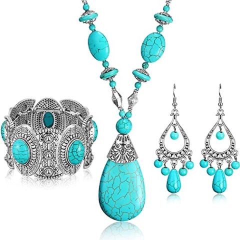 Retro Oval Water Droplets Alloy Gem Turquoise Women's Necklace