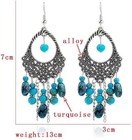 Retro Oval Water Droplets Alloy Gem Turquoise Women's Necklace