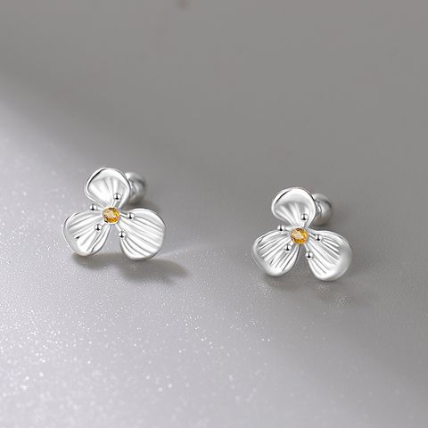 1 Pair Fashion Flower Sterling Silver Plating Inlay Rhinestones Ear Studs