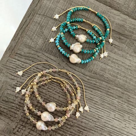 Mode Géométrique Turquoise Perle D'eau Douce Tricot Bracelets
