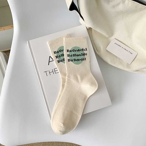 Women's Fashion Letter Stripe Cotton Crew Socks A Pair