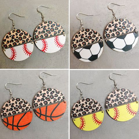 Retro Fashion Geometric Leopard Football Wood Patchwork Women's Earrings