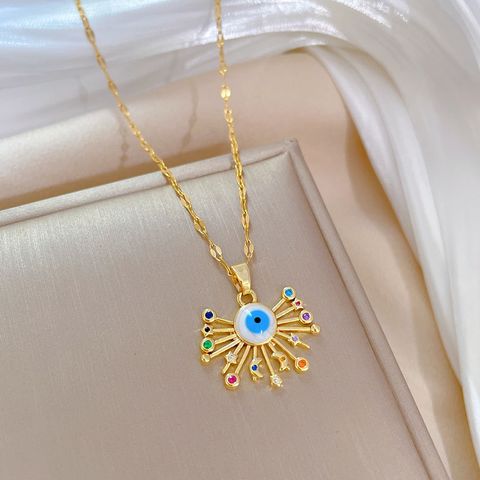 Wholesale Fashion Devil'S Eye Star Moon Stainless Steel Copper Inlay Rhinestones Pendant Necklace