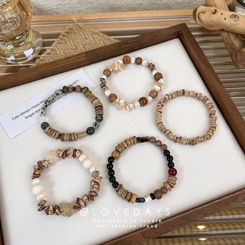1 Piece Chinoiserie Round Wood Beaded Women's Bracelets