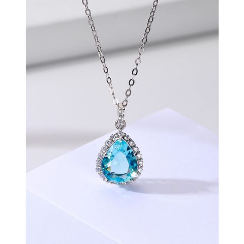 1 Piece Fashion Water Droplets Sterling Silver Polishing Inlay Zircon Pendant Necklace
